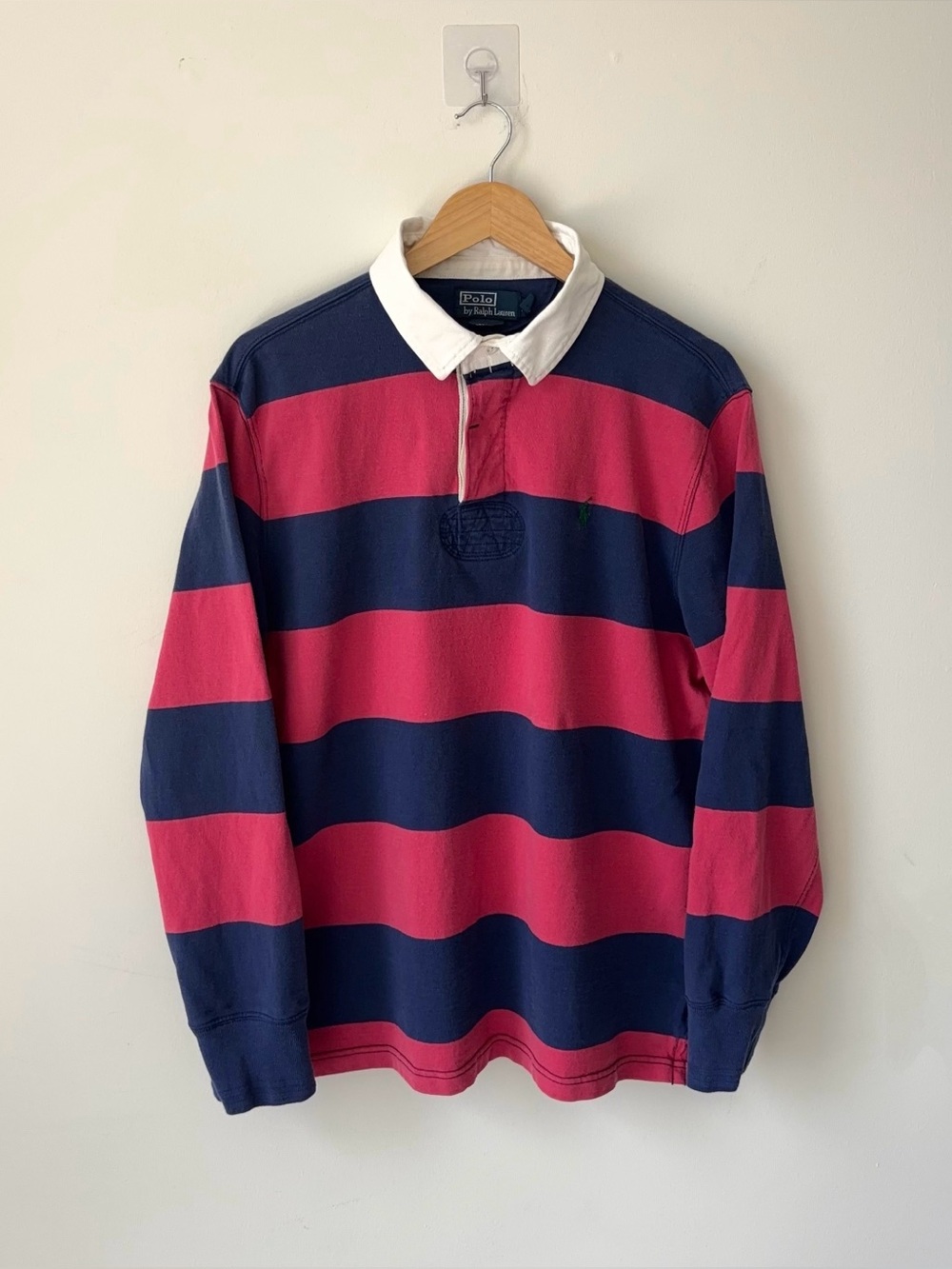 Vintage Polo Ralph Lauren Striped Rugby Shirt Men’s XL Faded Red Navy Blue